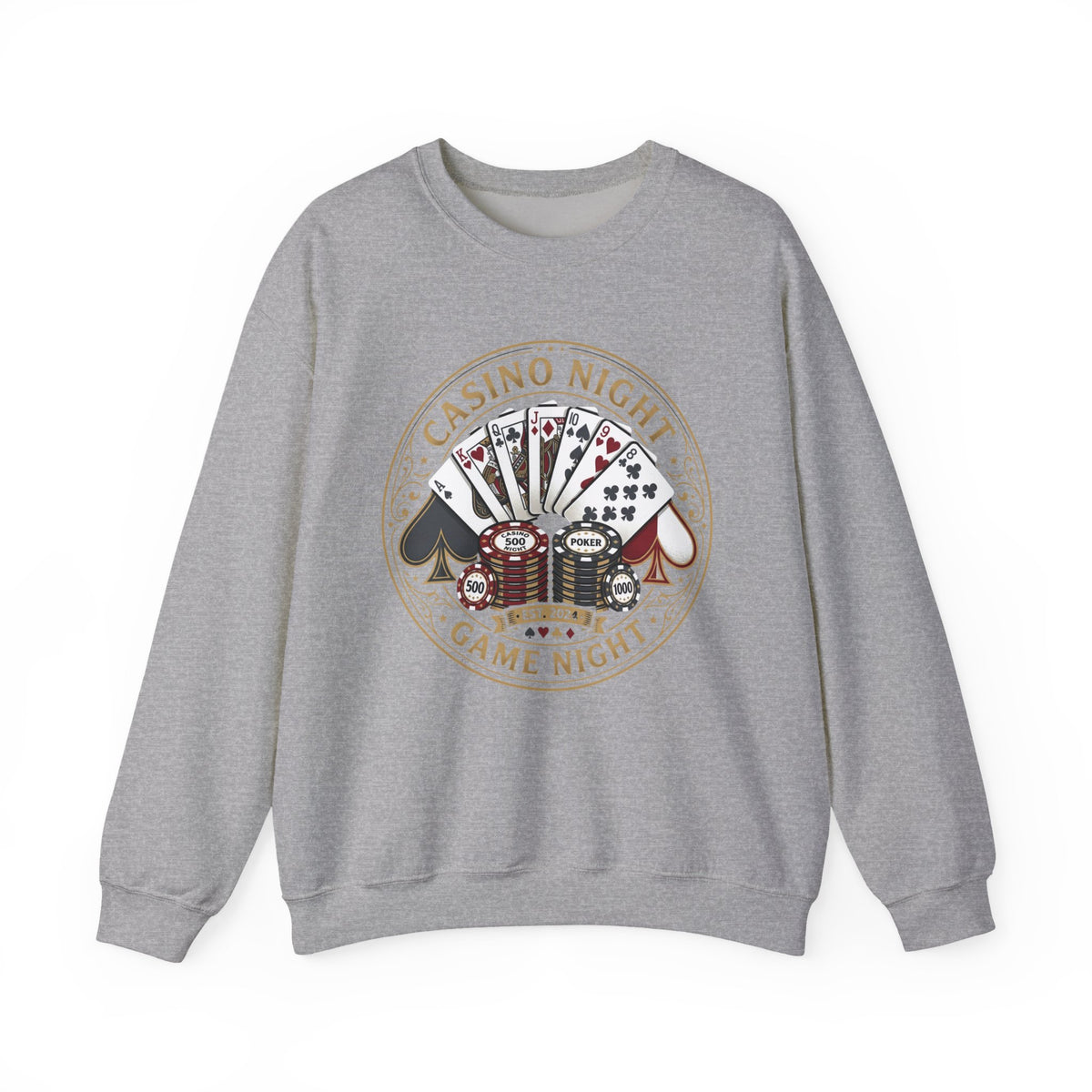 Casino Night Crewneck Sweatshirt — Game Night Poker Chips & Cards Design
