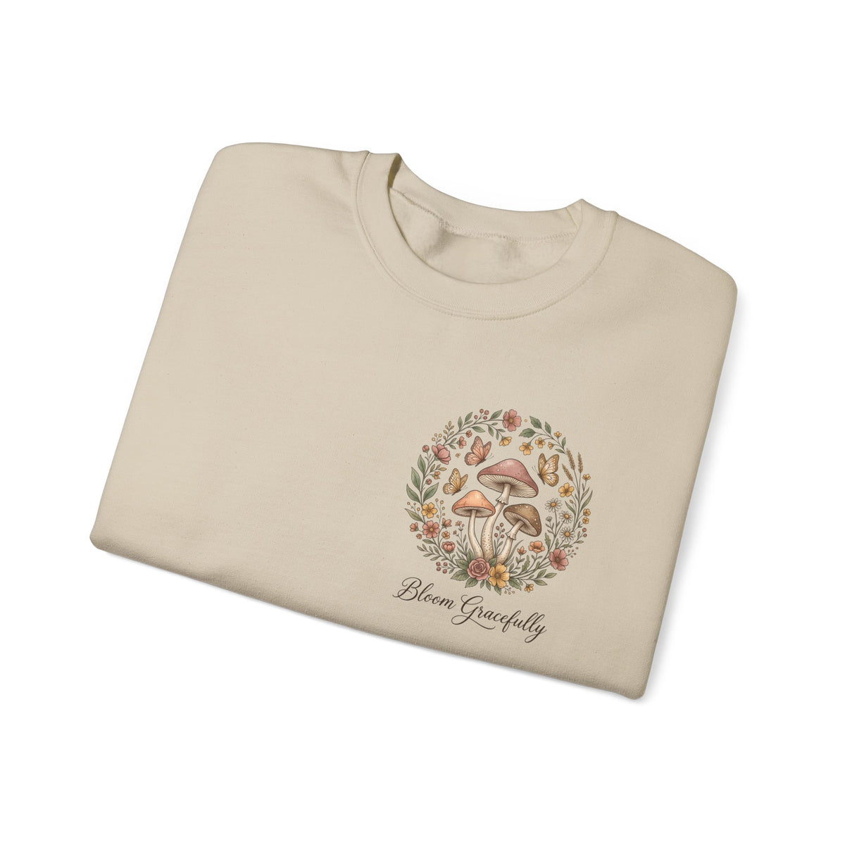 Mushroom Garden Crewneck Sweatshirt – Bloom Gracefully Botanical Graphic