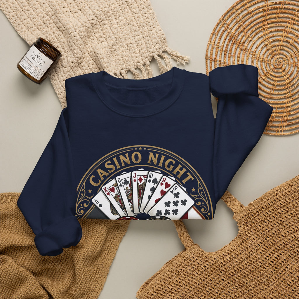 Casino Night Poker Sweatshirt — 'Poker Club Night' Vintage Card & Chips Crewneck