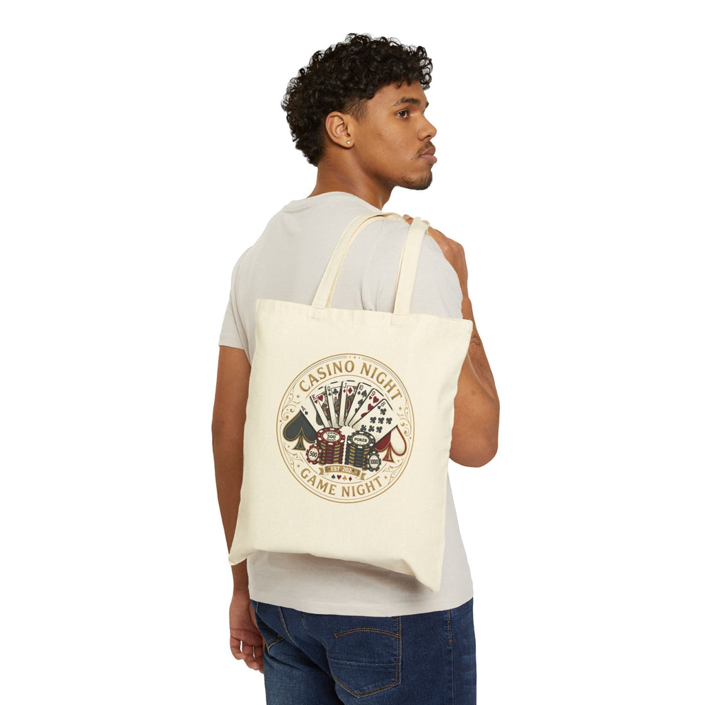 Casino Night Tote Bag — Game Night Playing Cards & Chips Canvas Tote