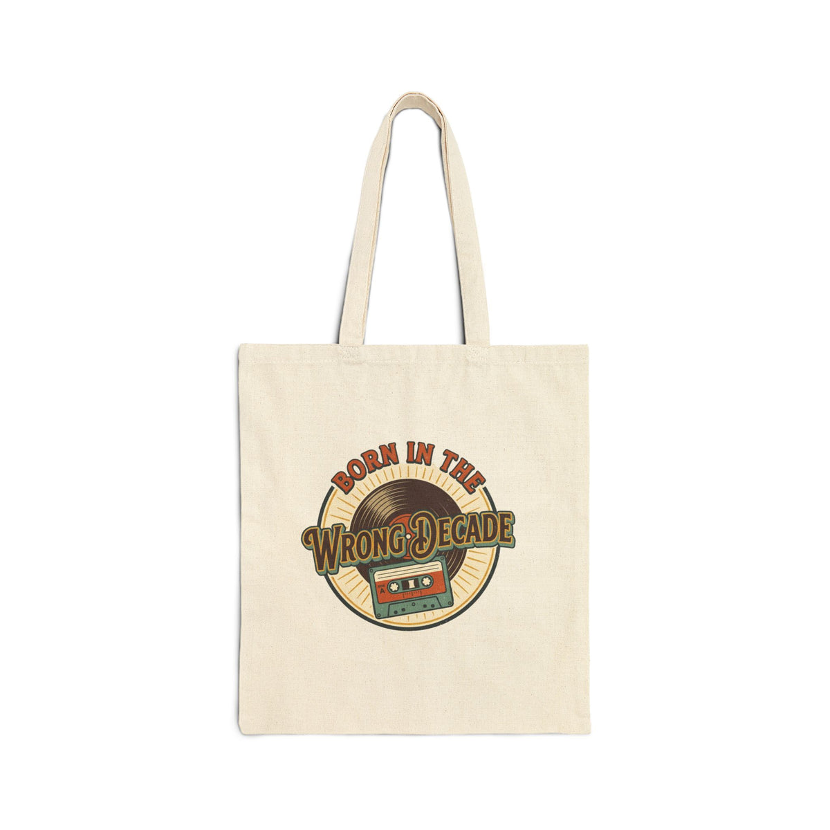 Cotton Tote Bag — "Born in the Wrong Decade" Retro Cassette Vintage Canvas Shopper