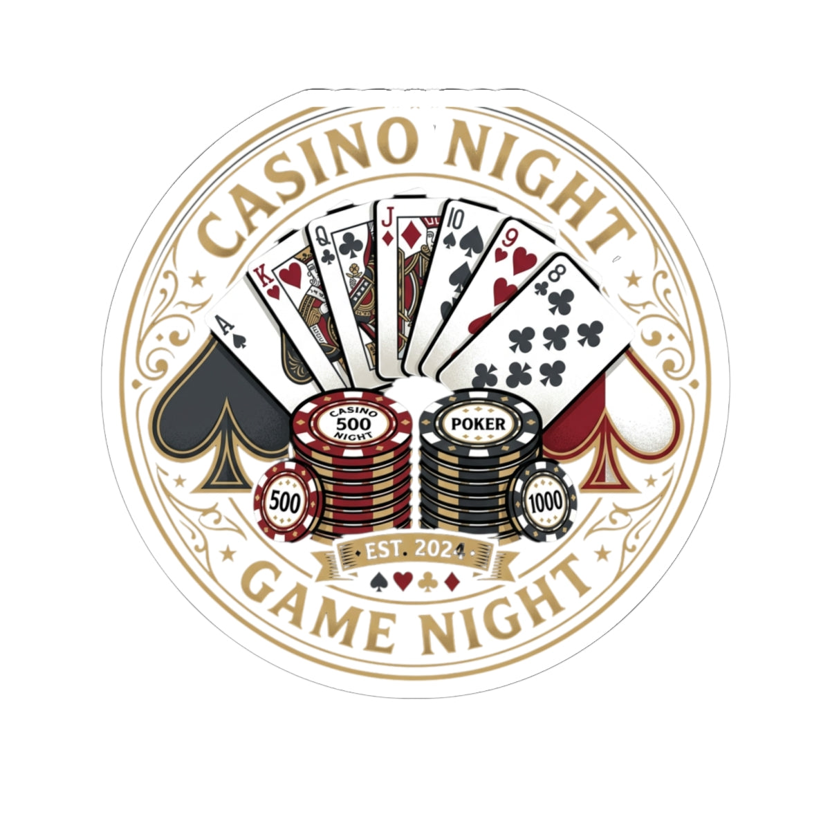 Casino Night Game Night Sticker — Poker Chips & Playing Cards Kiss-Cut Sticker