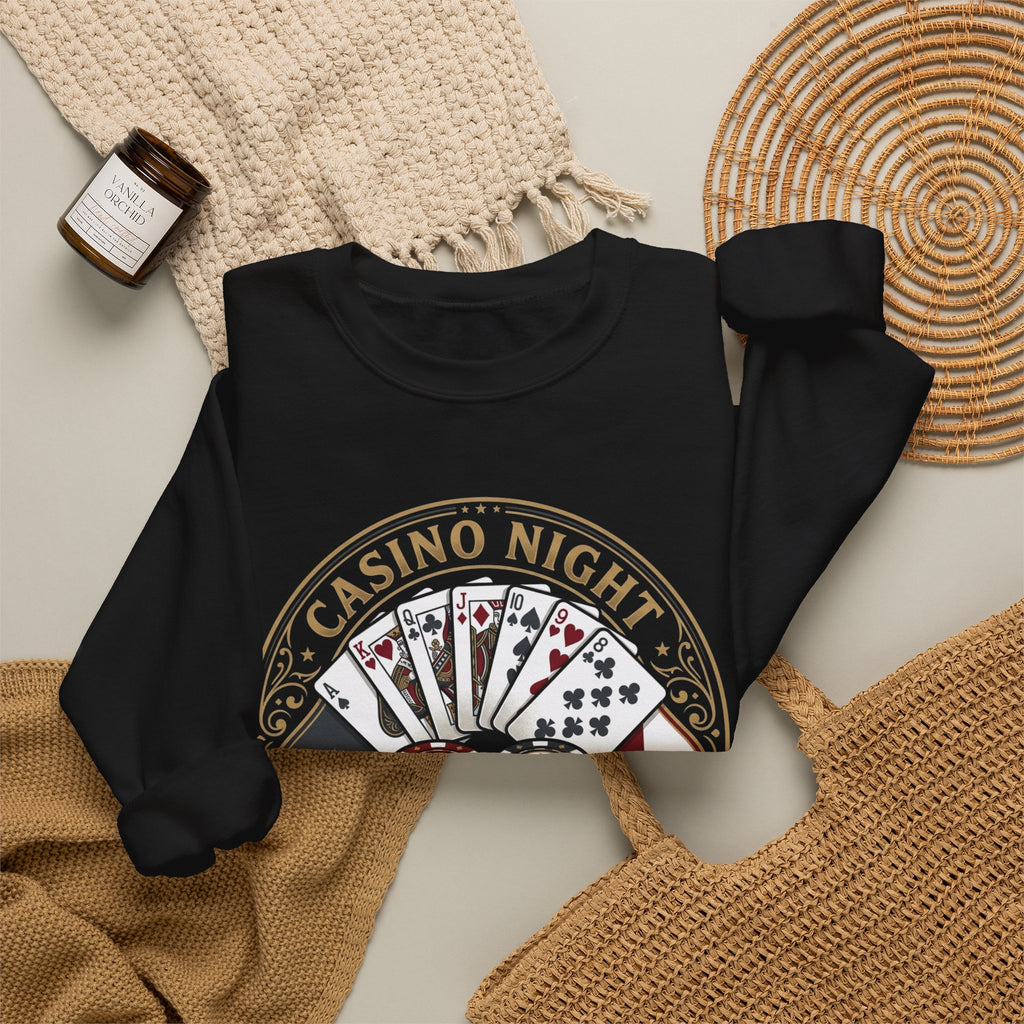 Casino Night Crewneck Sweatshirt — Game Night Poker Chips & Cards Design