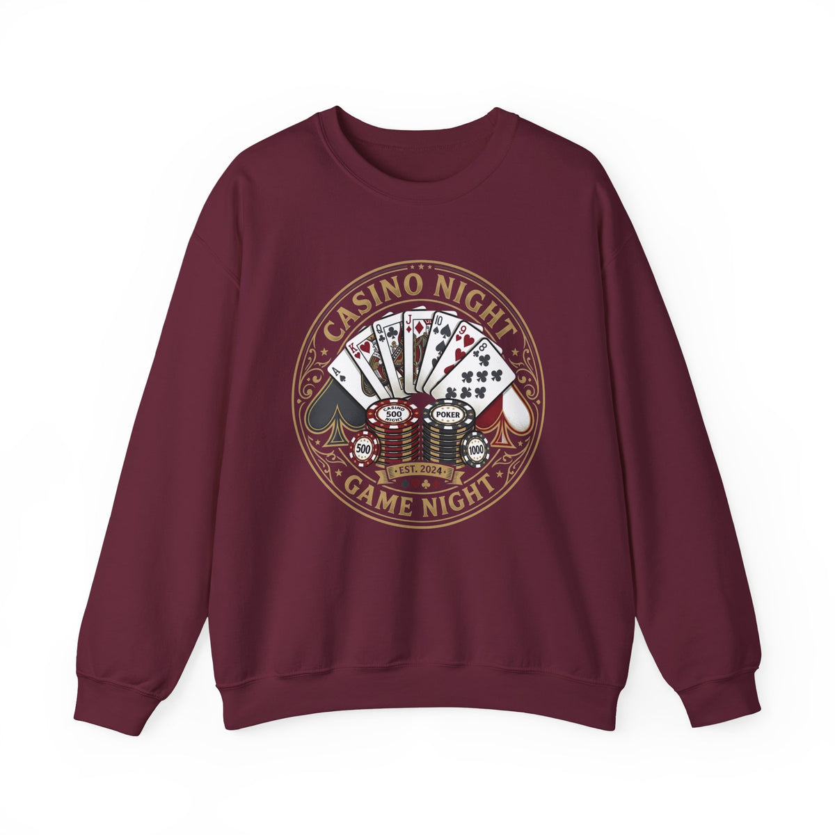 Casino Night Poker Sweatshirt — 'Poker Club Night' Vintage Card & Chips Crewneck