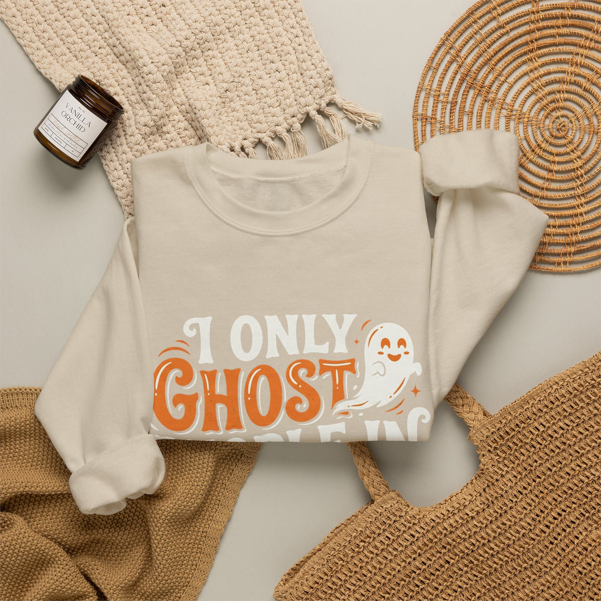 October Ghost Sweatshirt — 'I Only Ghost People in October' Halloween Crewneck