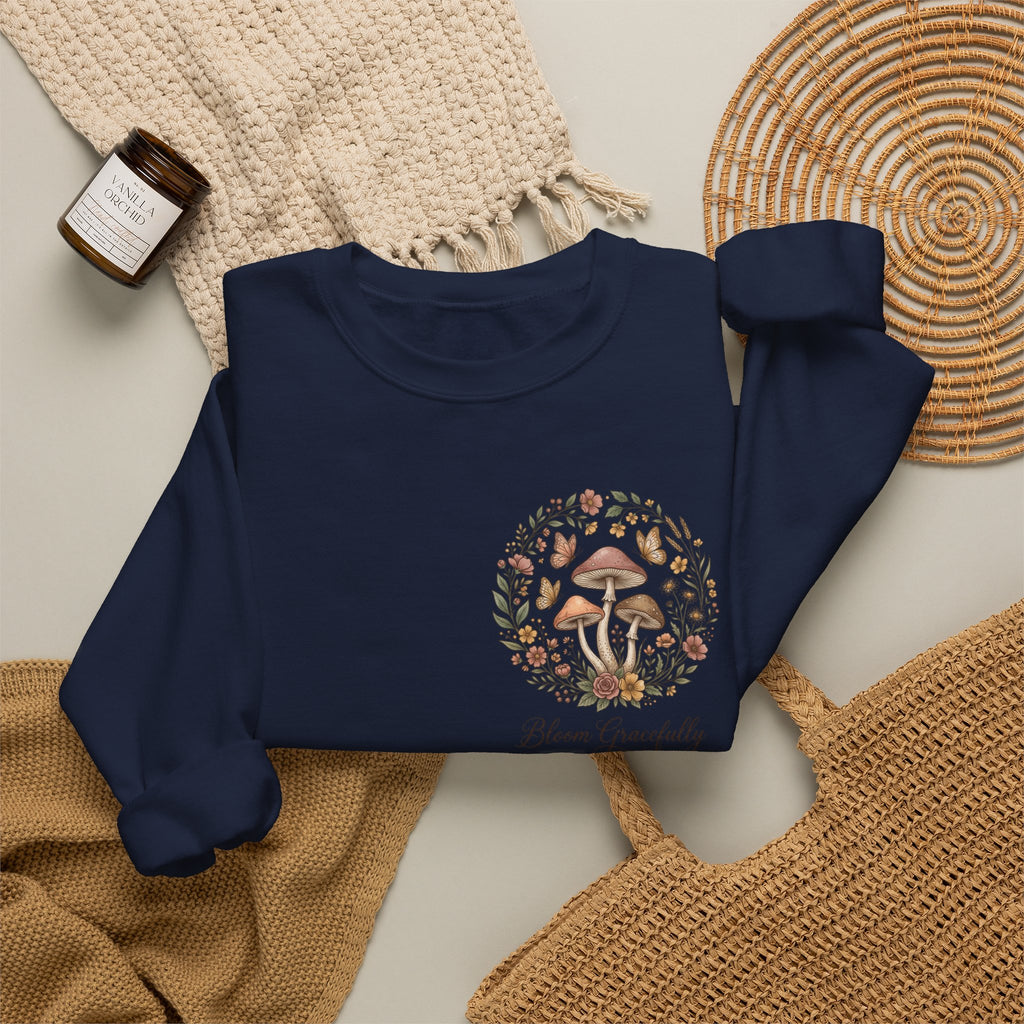 Mushroom Garden Crewneck Sweatshirt – Bloom Gracefully Botanical Graphic