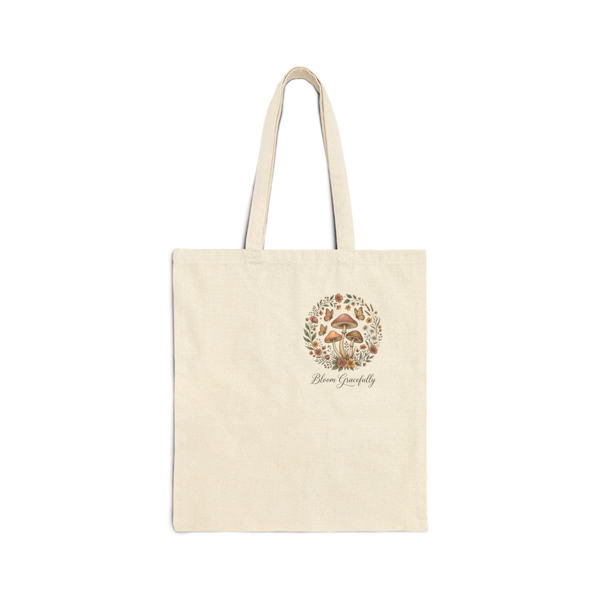 Mushroom Wreath Cotton Tote Bag – “Choose Simplicity” Eco Canvas Shopper