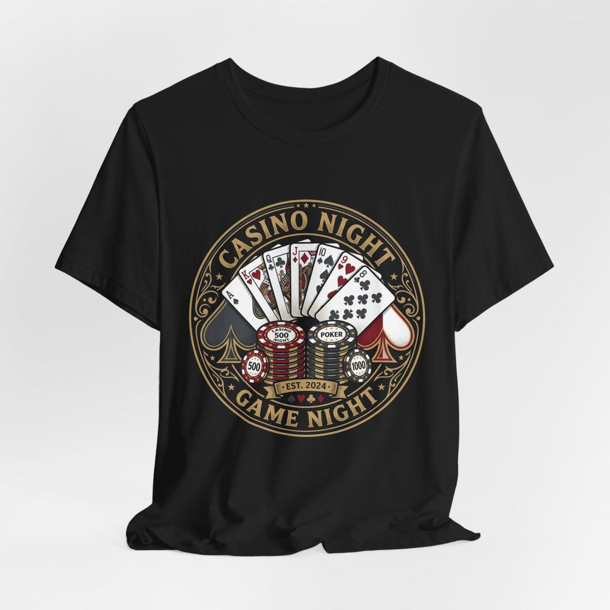 Casino Night Game Tee — Poker Chips & Cards Graphic T-Shirt