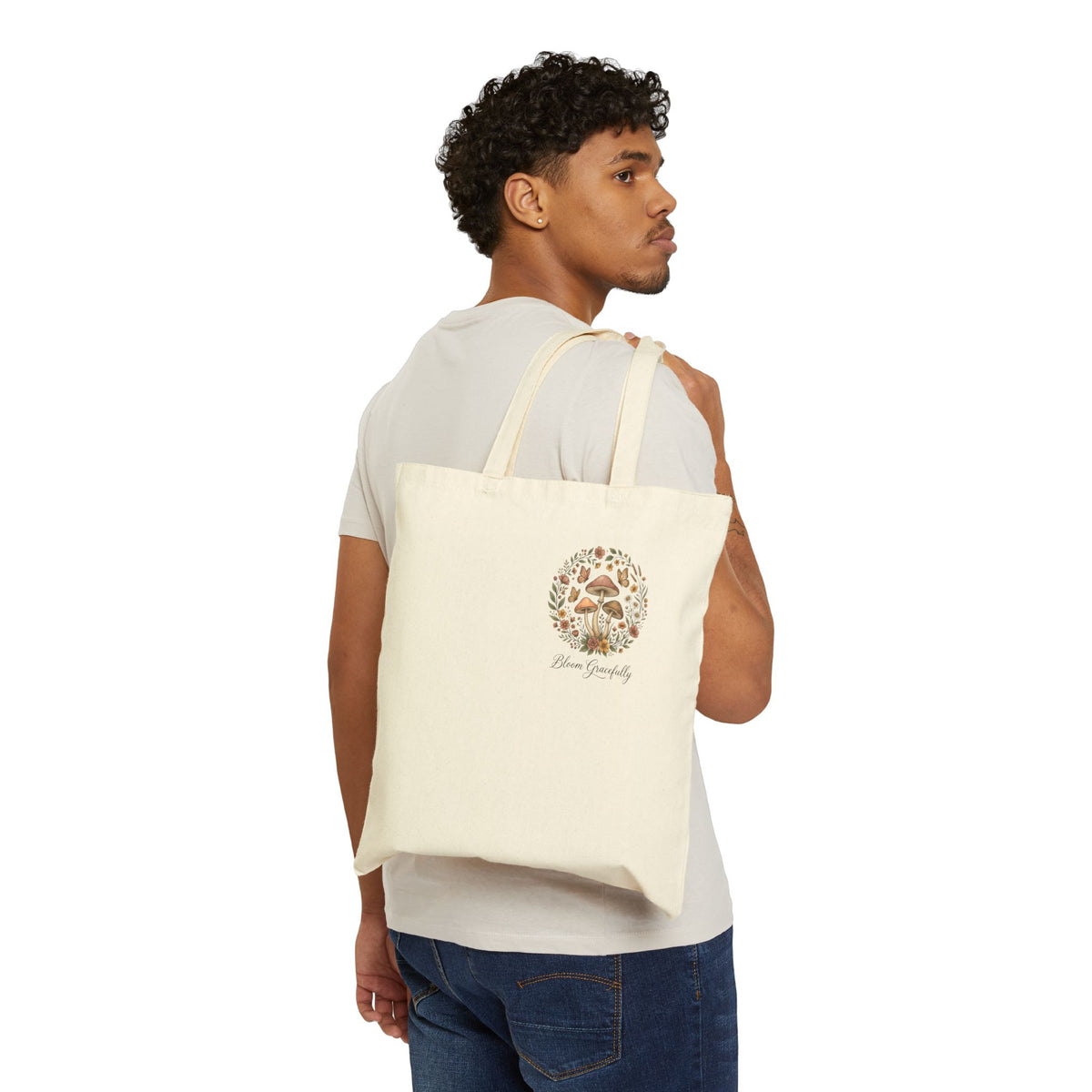 Mushroom Wreath Cotton Tote Bag – “Choose Simplicity” Eco Canvas Shopper