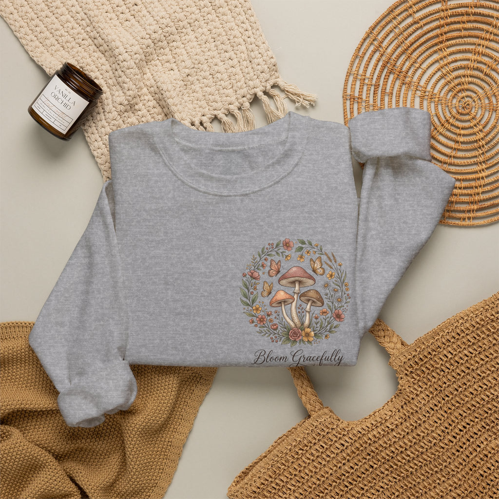 Mushroom Garden Crewneck Sweatshirt – Bloom Gracefully Botanical Graphic