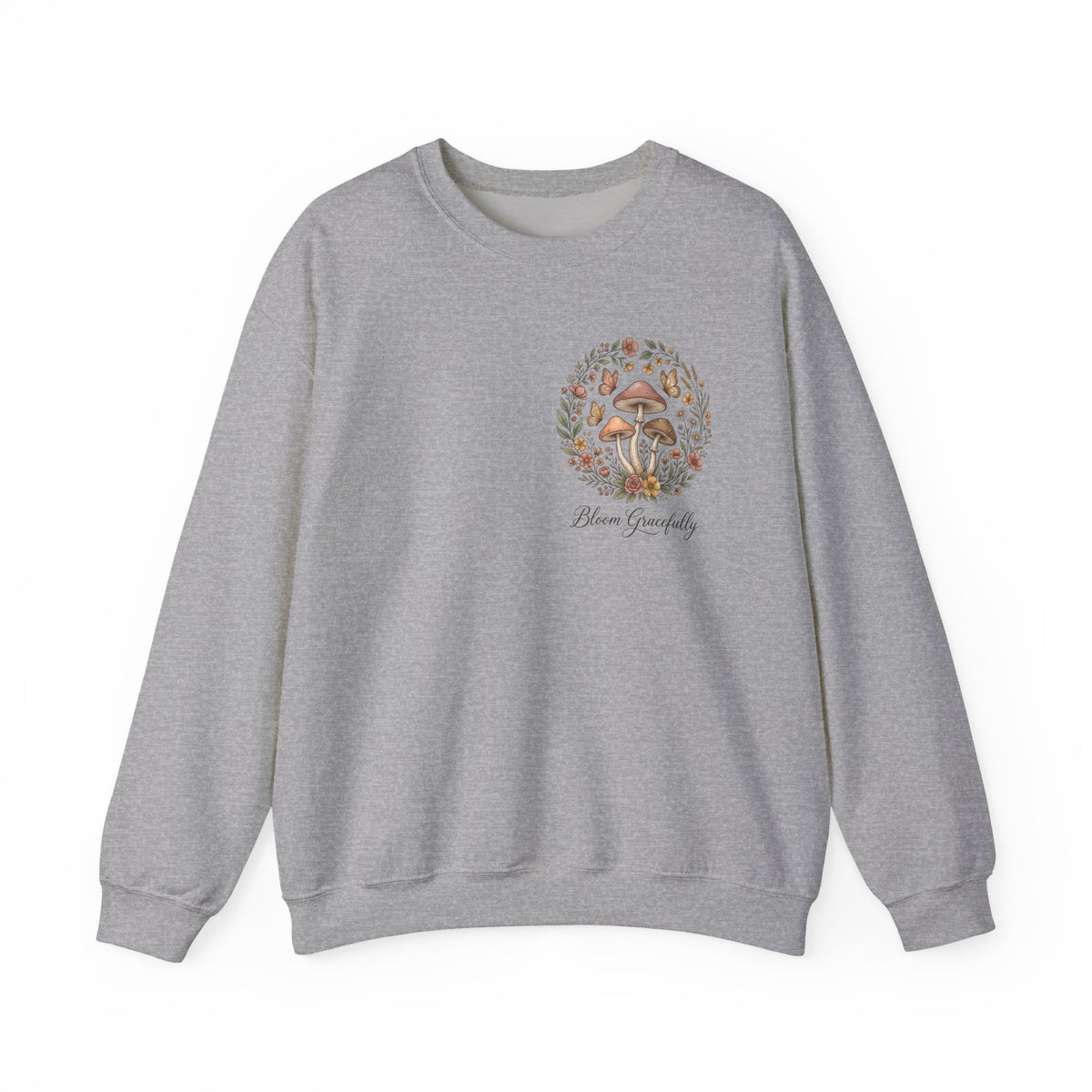 Mushroom Garden Crewneck Sweatshirt – Bloom Gracefully Botanical Graphic