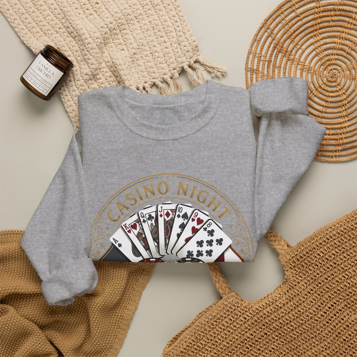 Casino Night Poker Sweatshirt — 'Poker Club Night' Vintage Card & Chips Crewneck