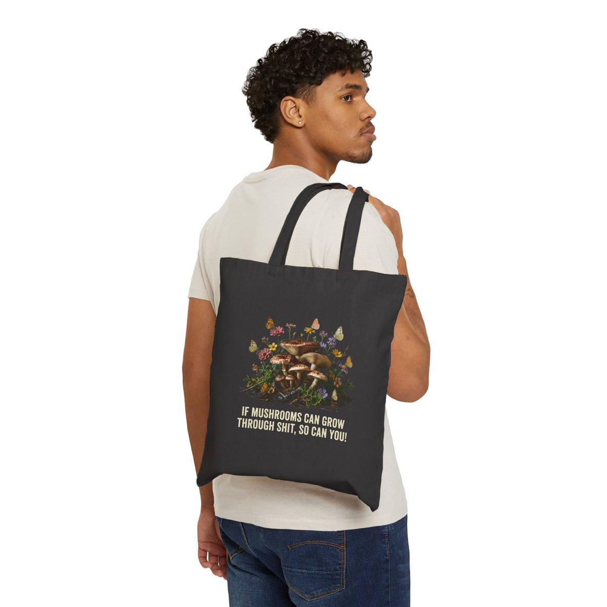 Mushroom Wreath Cotton Tote Bag – “Choose Simplicity” Eco Canvas Shopper