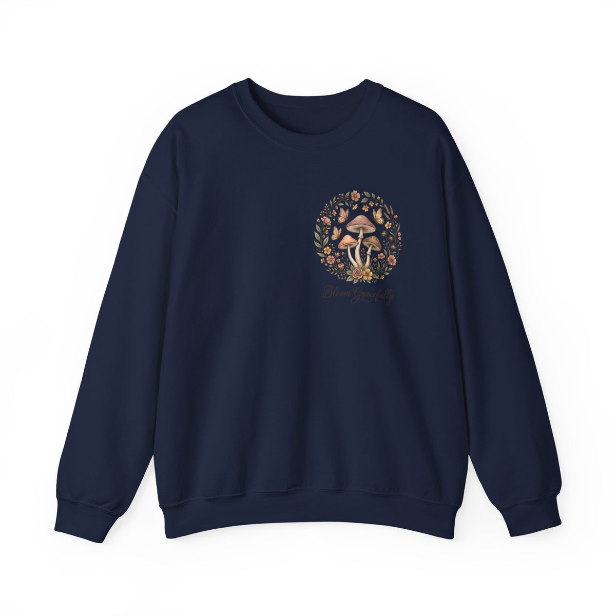 Mushroom Garden Crewneck Sweatshirt – Bloom Gracefully Botanical Graphic