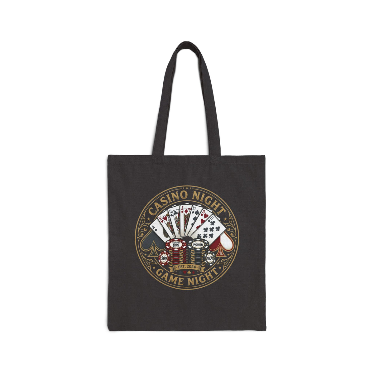 Casino Night Tote Bag — Game Night Playing Cards & Chips Canvas Tote
