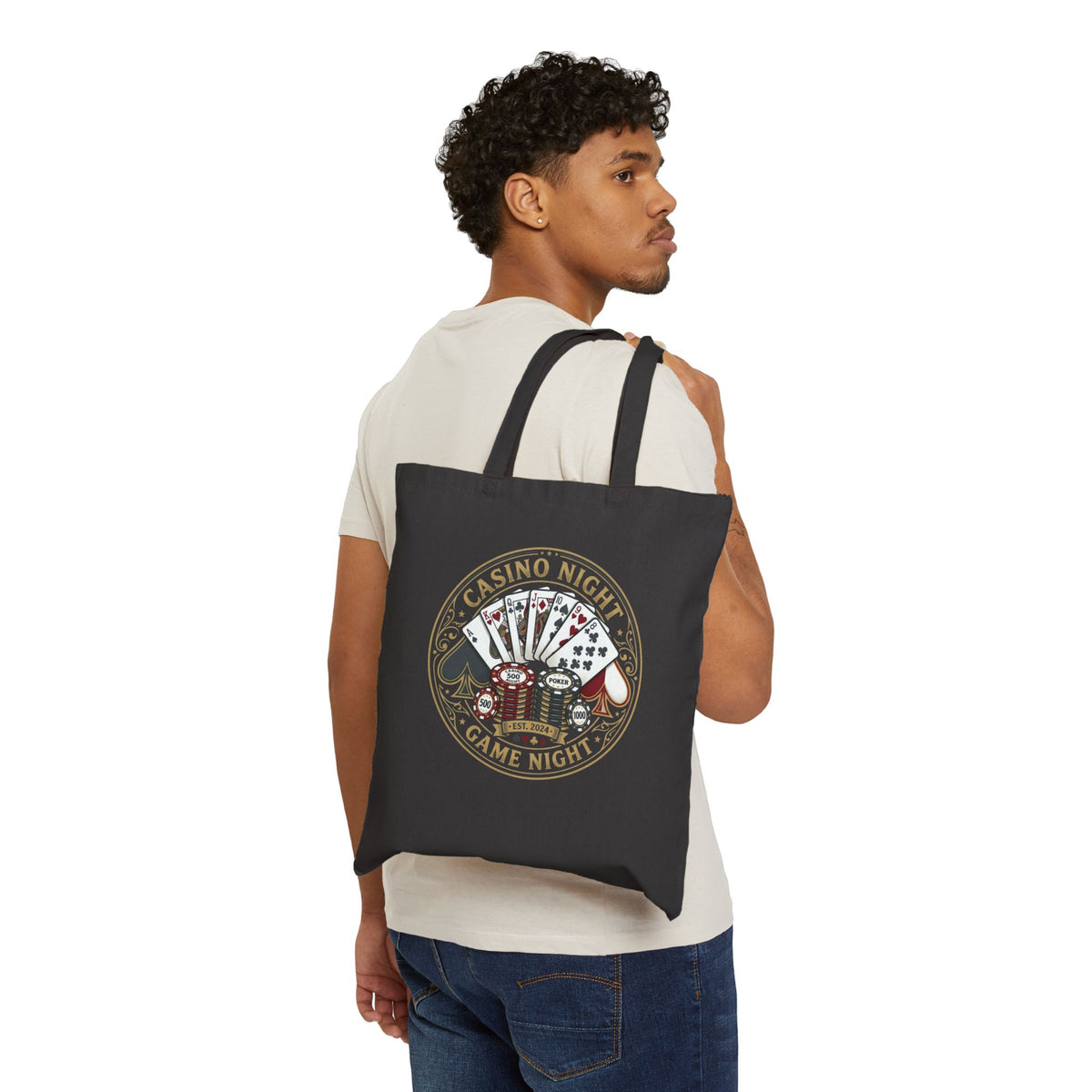 Casino Night Tote Bag — Game Night Playing Cards & Chips Canvas Tote