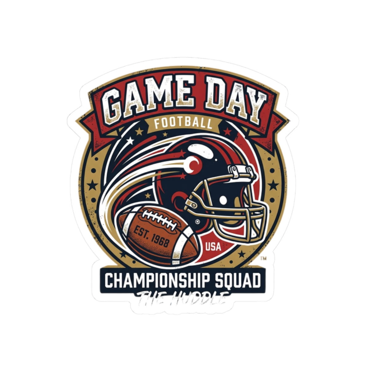 Game Day Football Kiss-Cut Sticker — Championship Squad Helmet Design