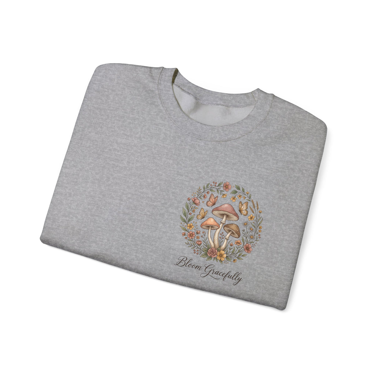 Mushroom Garden Crewneck Sweatshirt – Bloom Gracefully Botanical Graphic