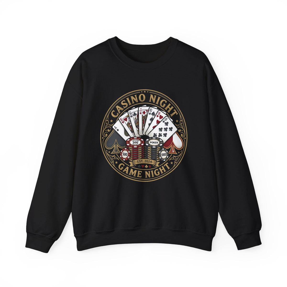 Casino Night Poker Sweatshirt — 'Poker Club Night' Vintage Card & Chips Crewneck