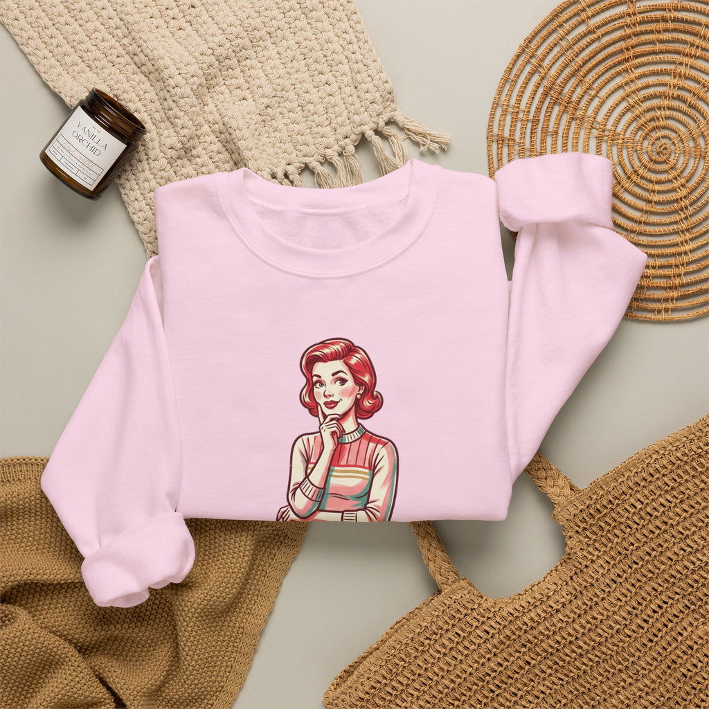 Crewneck Sweatshirt — Retro Housewife "fun-filled lollipop triple dipped in psycho" Graphic
