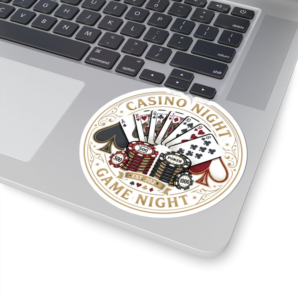 Casino Night Game Night Sticker — Poker Chips & Playing Cards Kiss-Cut Sticker