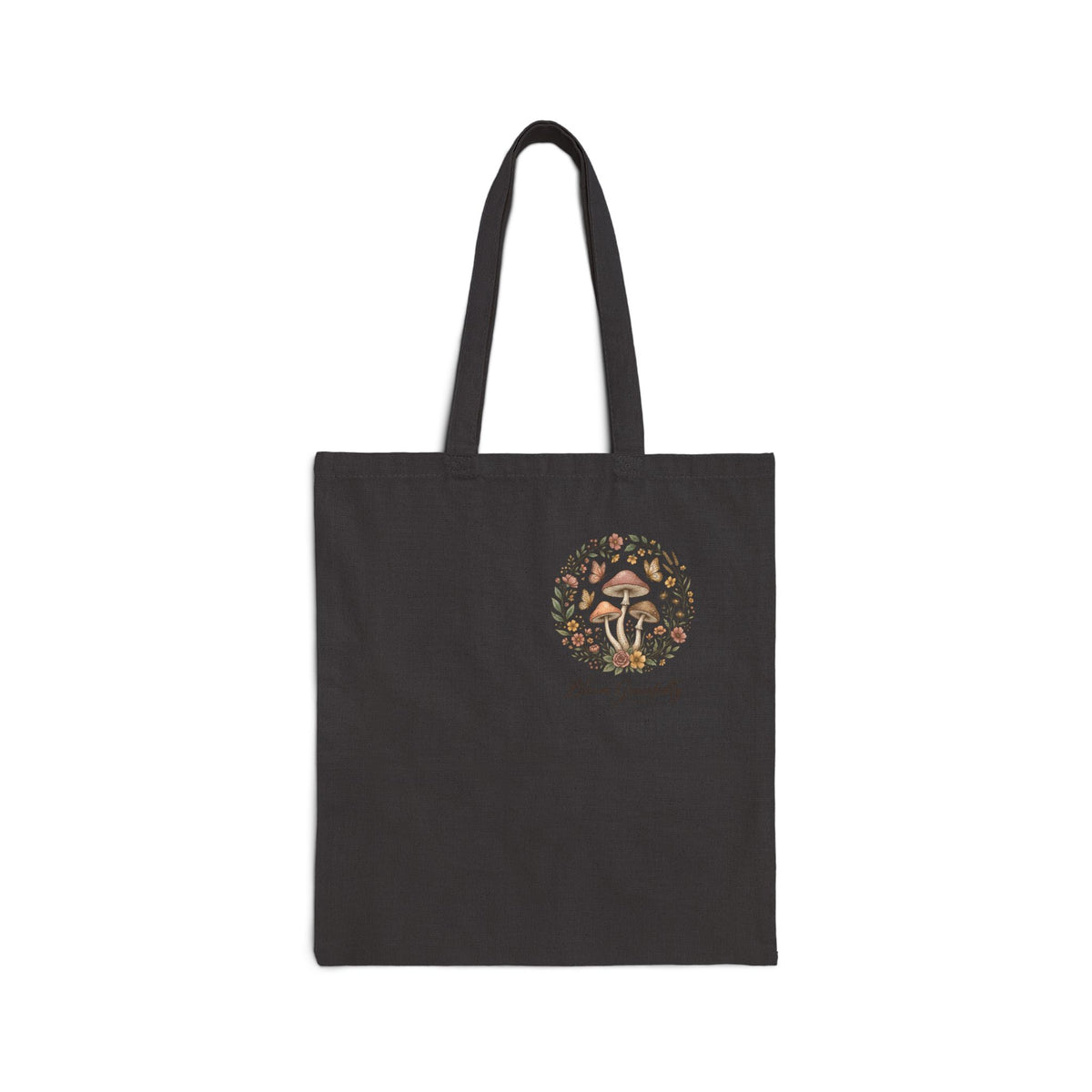 Mushroom Wreath Cotton Tote Bag – “Choose Simplicity” Eco Canvas Shopper