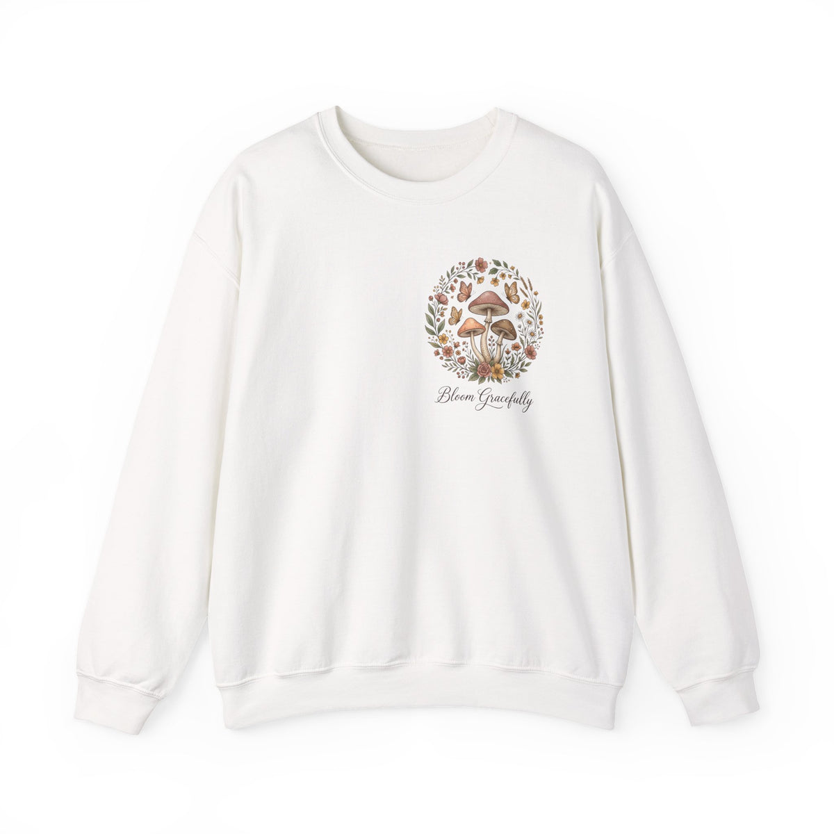 Mushroom Garden Crewneck Sweatshirt – Bloom Gracefully Botanical Graphic