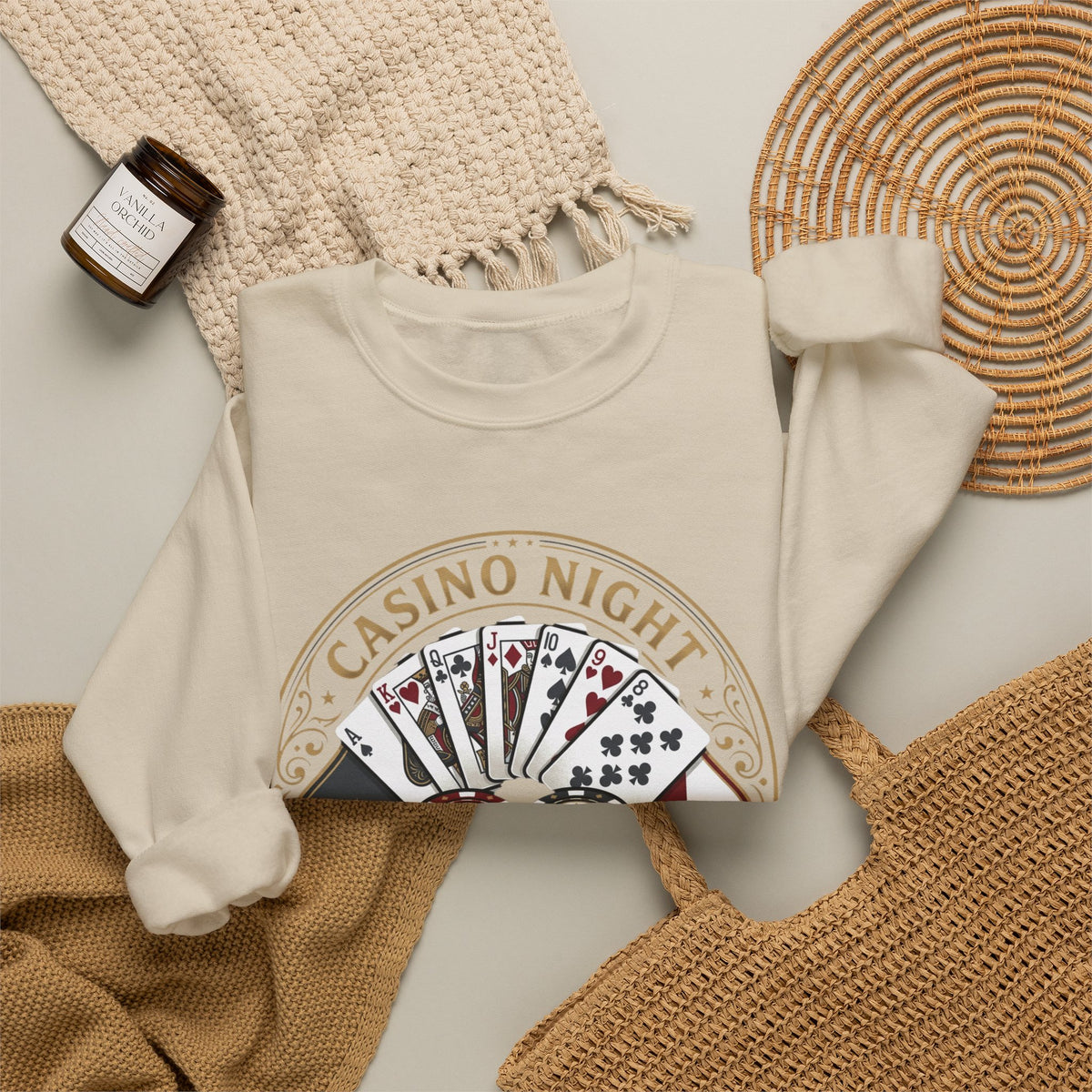 Casino Night Crewneck Sweatshirt — Game Night Poker Chips & Cards Design