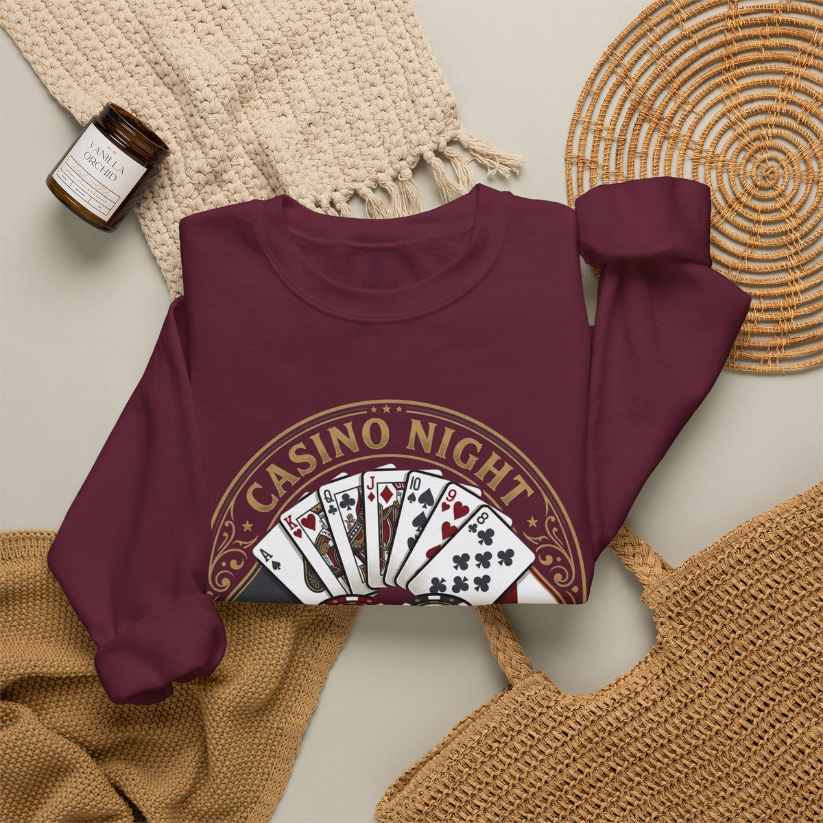 Casino Night Poker Sweatshirt — 'Poker Club Night' Vintage Card & Chips Crewneck