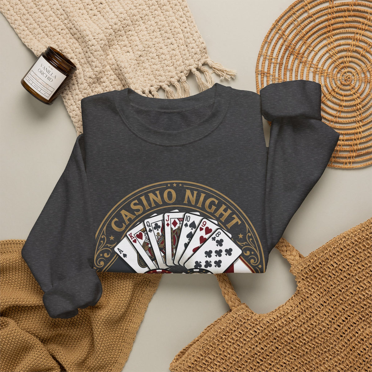 Casino Night Poker Sweatshirt — 'Poker Club Night' Vintage Card & Chips Crewneck