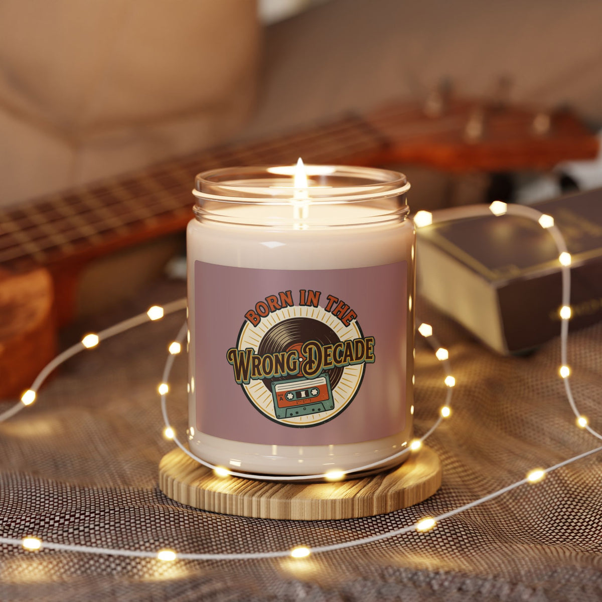 Soy Candle — 'Born in the Wrong Decade' Retro Cassette & Vinyl Scented Candle (9oz)