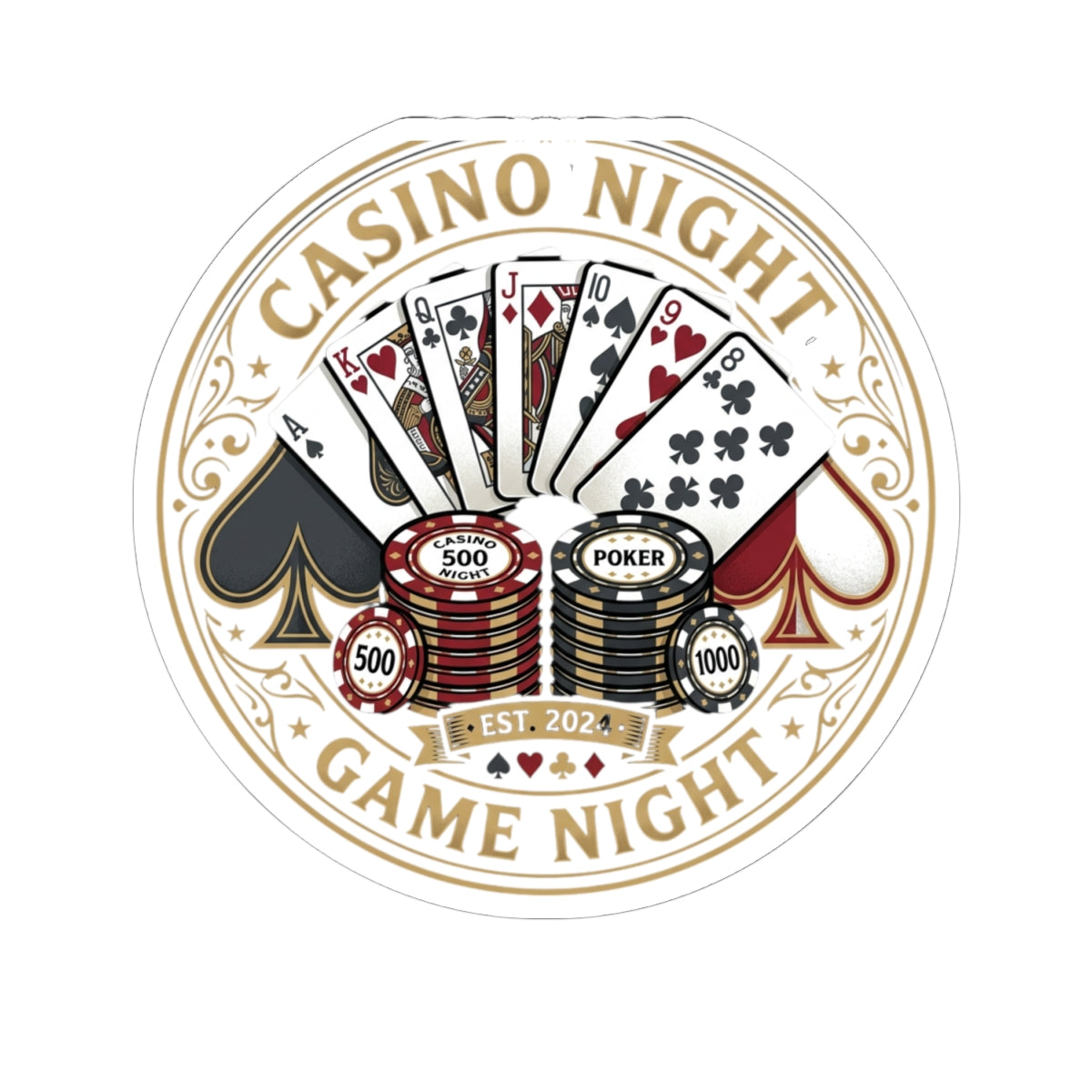 Casino Night Game Night Sticker — Poker Chips & Playing Cards Kiss-Cut Sticker