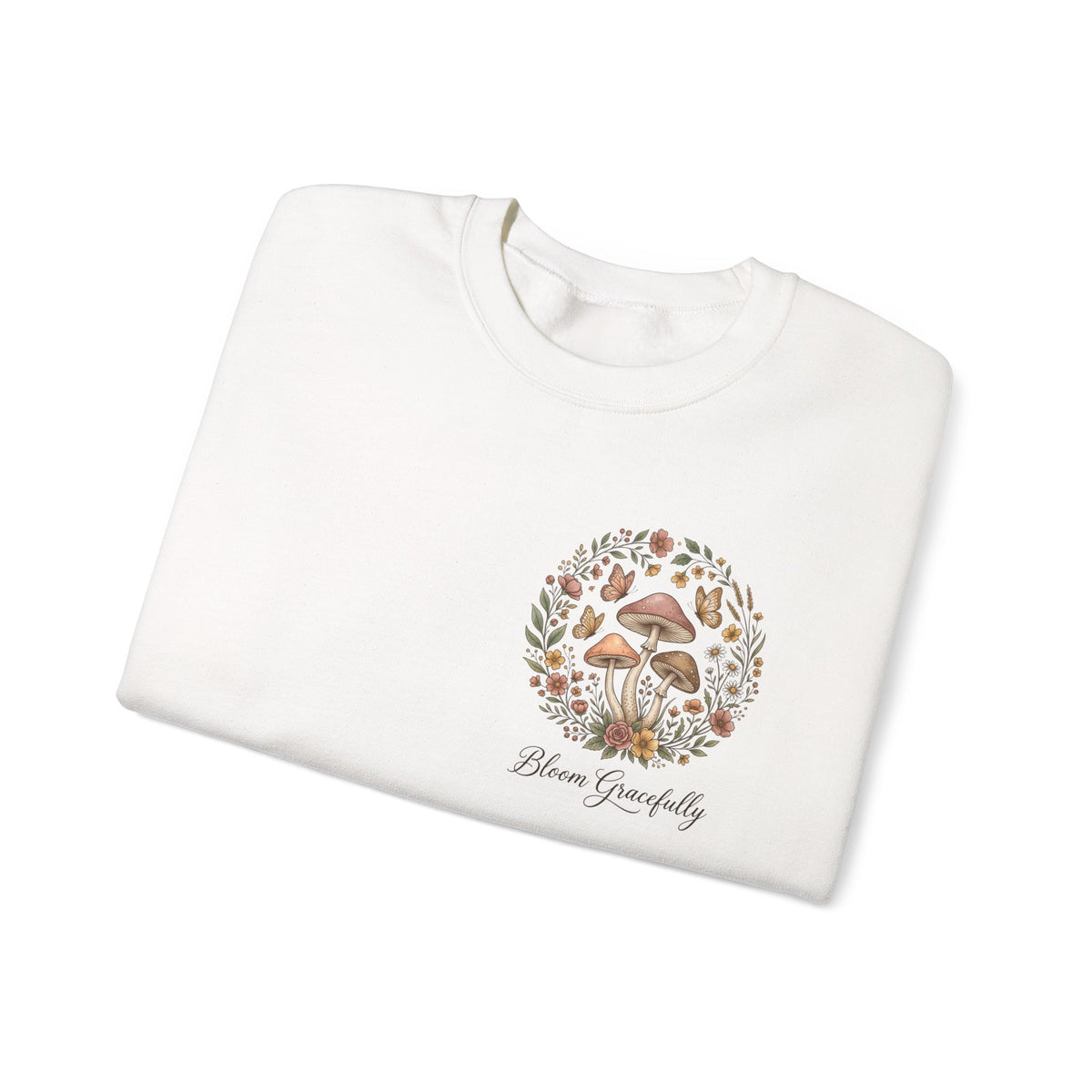 Mushroom Garden Crewneck Sweatshirt – Bloom Gracefully Botanical Graphic