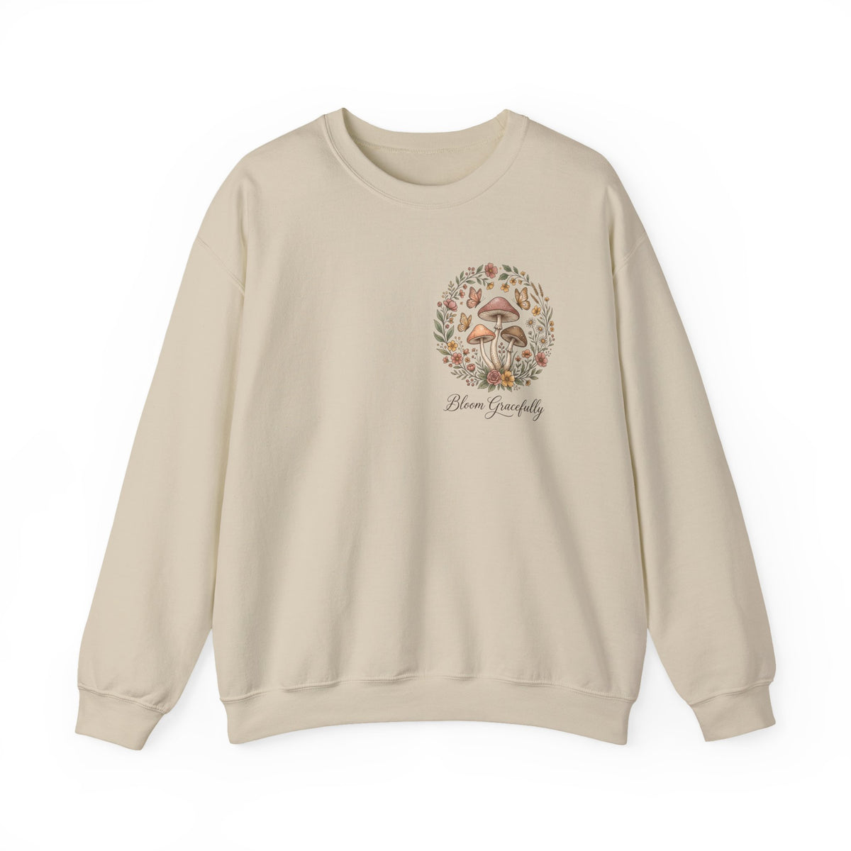 Mushroom Garden Crewneck Sweatshirt – Bloom Gracefully Botanical Graphic
