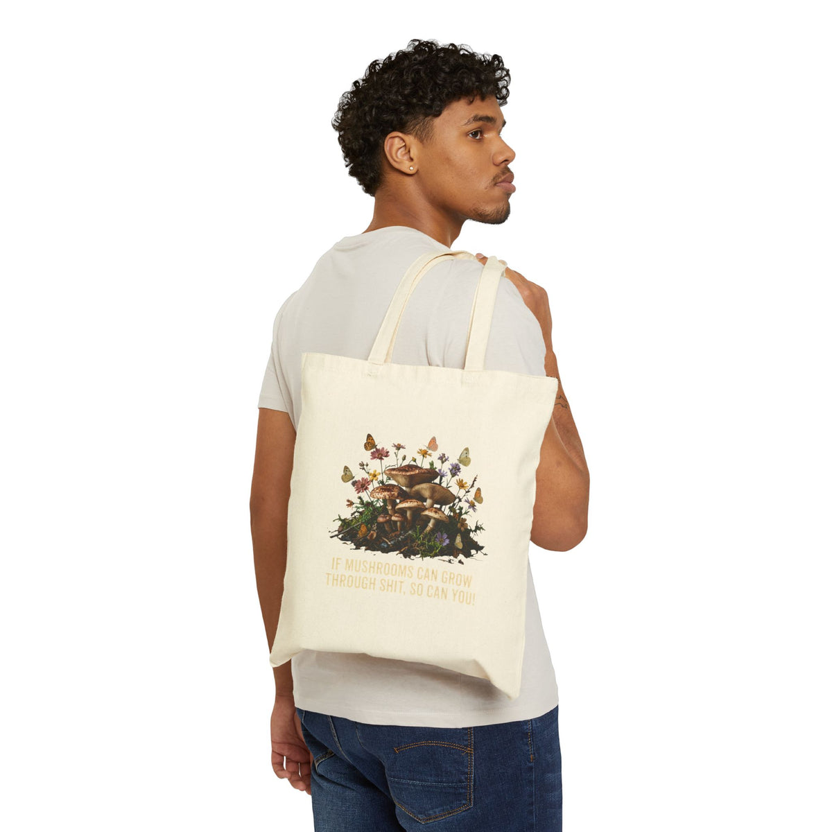 Mushroom Wreath Cotton Tote Bag – “Choose Simplicity” Eco Canvas Shopper
