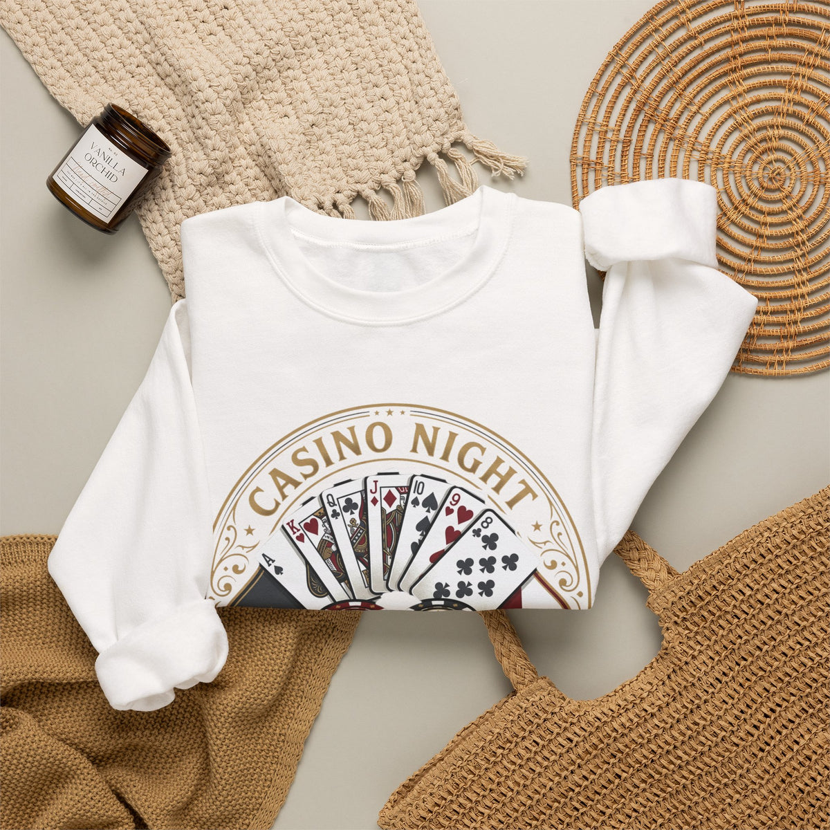 Casino Night Poker Sweatshirt — 'Poker Club Night' Vintage Card & Chips Crewneck