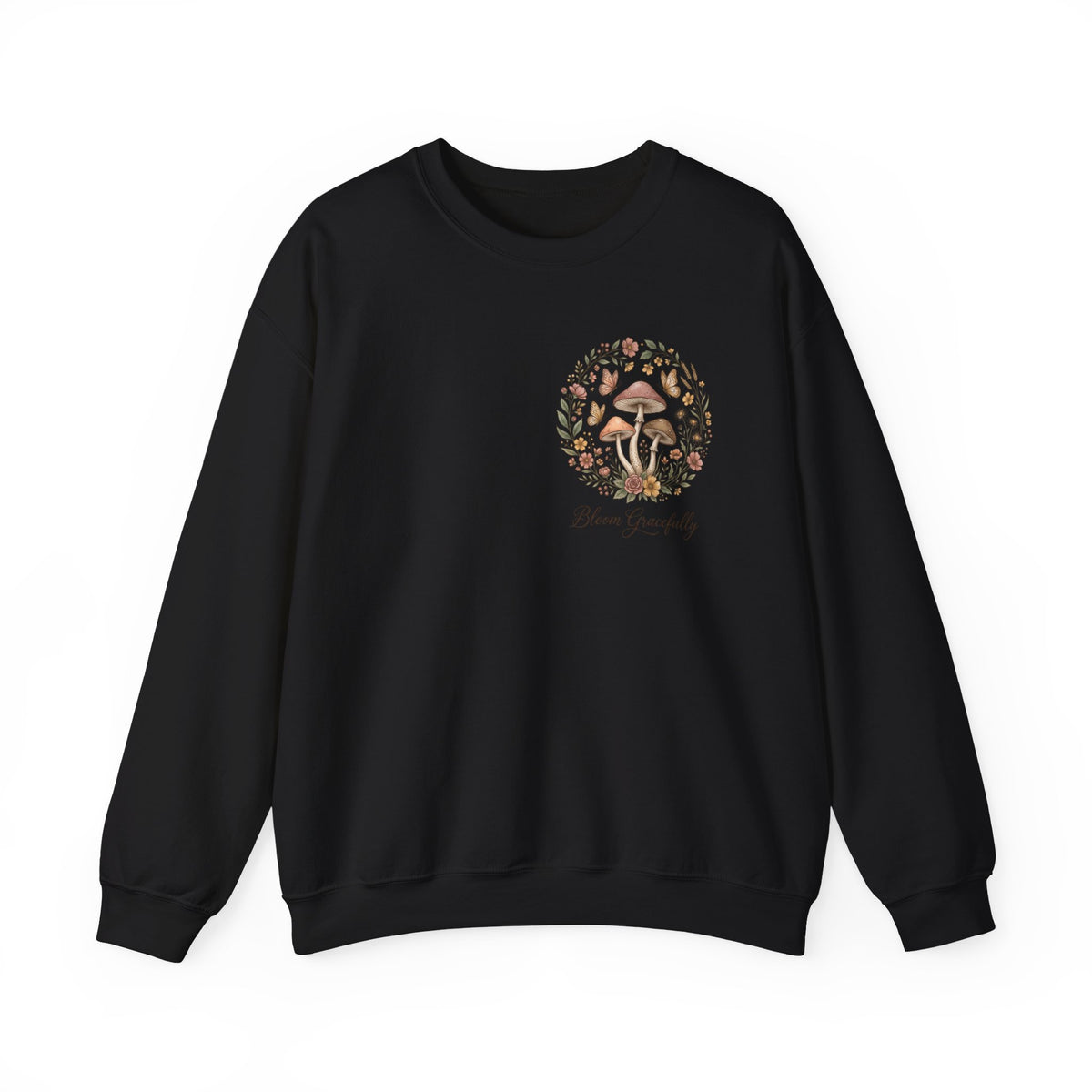 Mushroom Garden Crewneck Sweatshirt – Bloom Gracefully Botanical Graphic