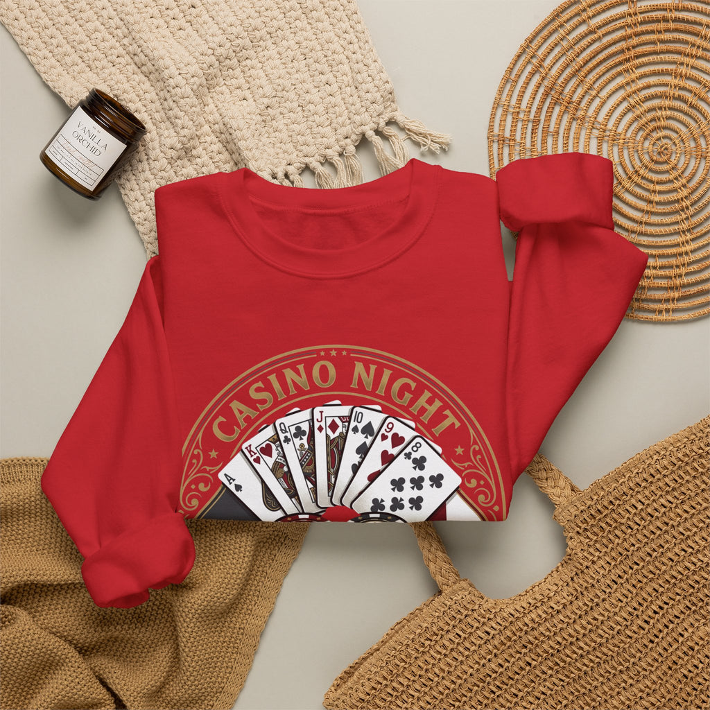Casino Night Poker Sweatshirt — 'Poker Club Night' Vintage Card & Chips Crewneck