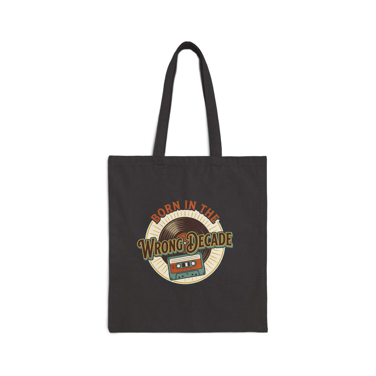 Cotton Tote Bag — "Born in the Wrong Decade" Retro Cassette Vintage Canvas Shopper