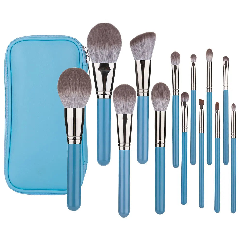 Makeup Brushes Set 13pcs with Leather Bag Foundation Powder Blush Eyeshadow Eyebrow Brush Soft Hair Cosmetic Makeup Tool