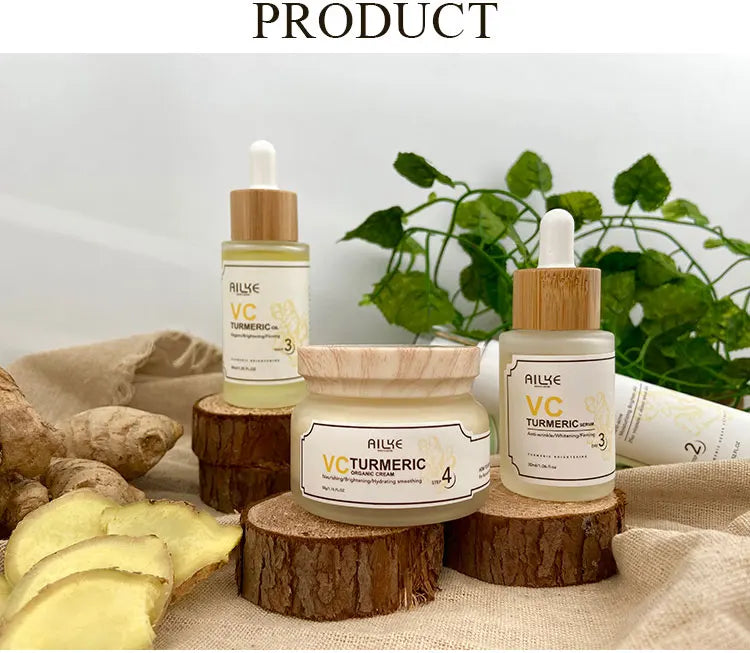 AILKE Organic Turmeric Whitening Skin Care Set, with Vitamin C, Clean Skin, Reduce Acne, Hydrating and Firming for Women