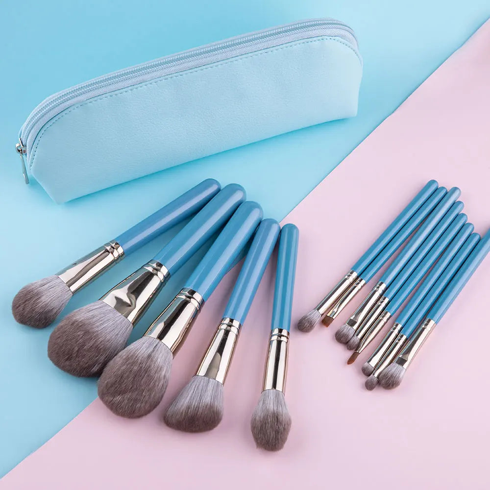 Makeup Brushes Set 13pcs with Leather Bag Foundation Powder Blush Eyeshadow Eyebrow Brush Soft Hair Cosmetic Makeup Tool