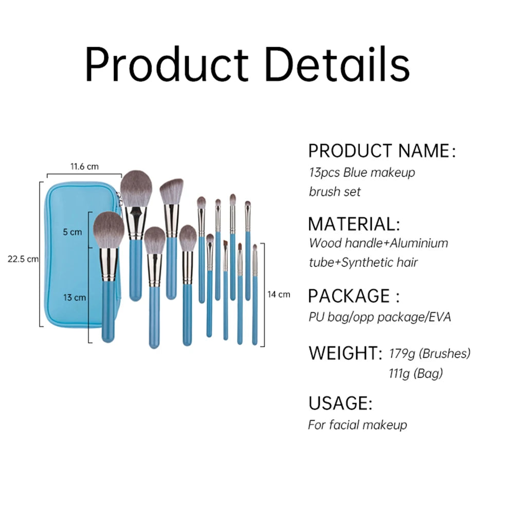 Makeup Brushes Set 13pcs with Leather Bag Foundation Powder Blush Eyeshadow Eyebrow Brush Soft Hair Cosmetic Makeup Tool