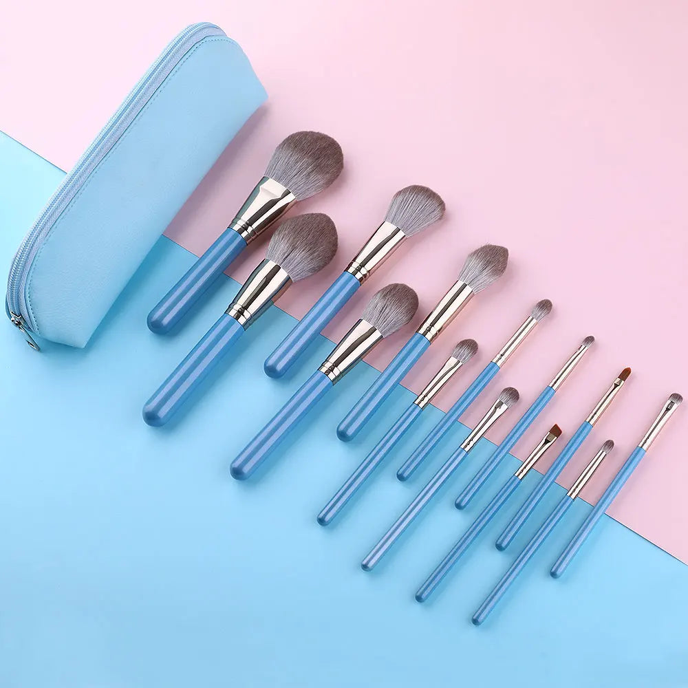 Makeup Brushes Set 13pcs with Leather Bag Foundation Powder Blush Eyeshadow Eyebrow Brush Soft Hair Cosmetic Makeup Tool