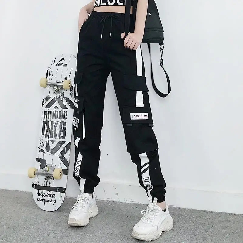 Women's Joggers Casual Sports Girls Fashion Hip-hop Streetwear Pants Fashion Cargo Pants Female Dance Sweatpants Trousers Black