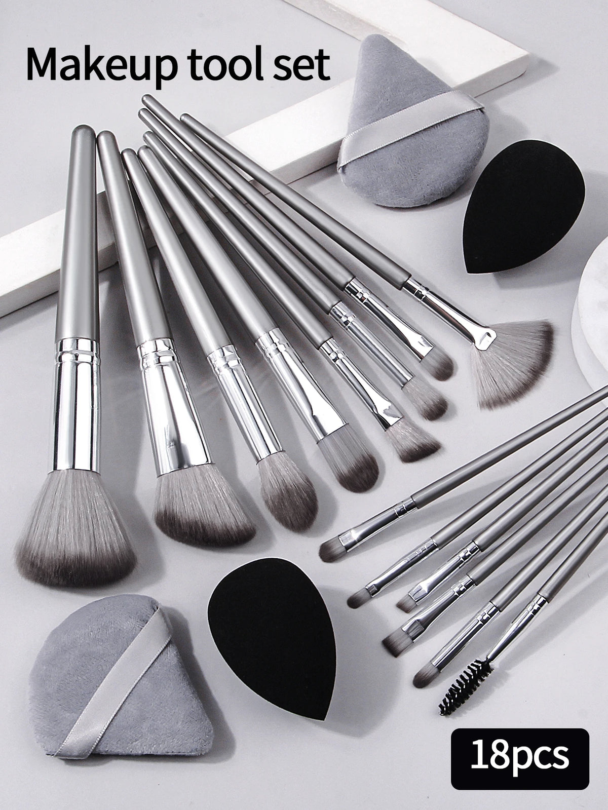 14pcs Makeup Brush Set Portable Soft Makeup Tool&2pcs Wet Dual Use Makeup Egg&2pcs Triangle Sponge Makeup Powder Puff