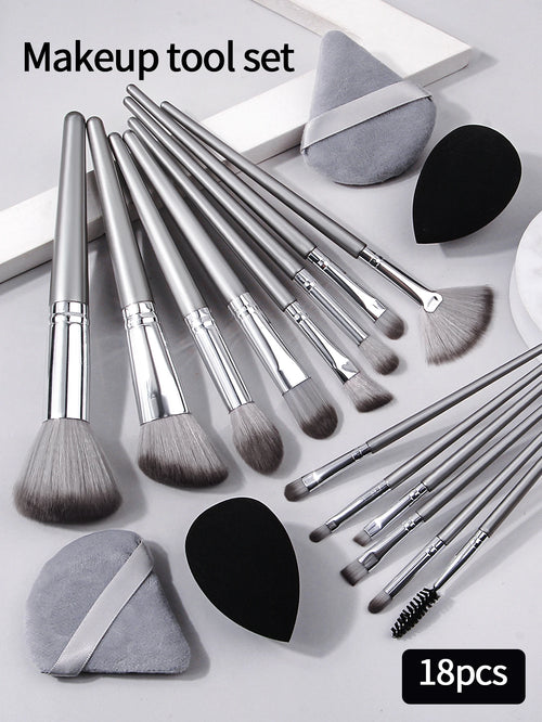 14pcs Makeup Brush Set Portable Soft Makeup Tool&2pcs Wet Dual Use Makeup Egg&2pcs Triangle Sponge Makeup Powder Puff