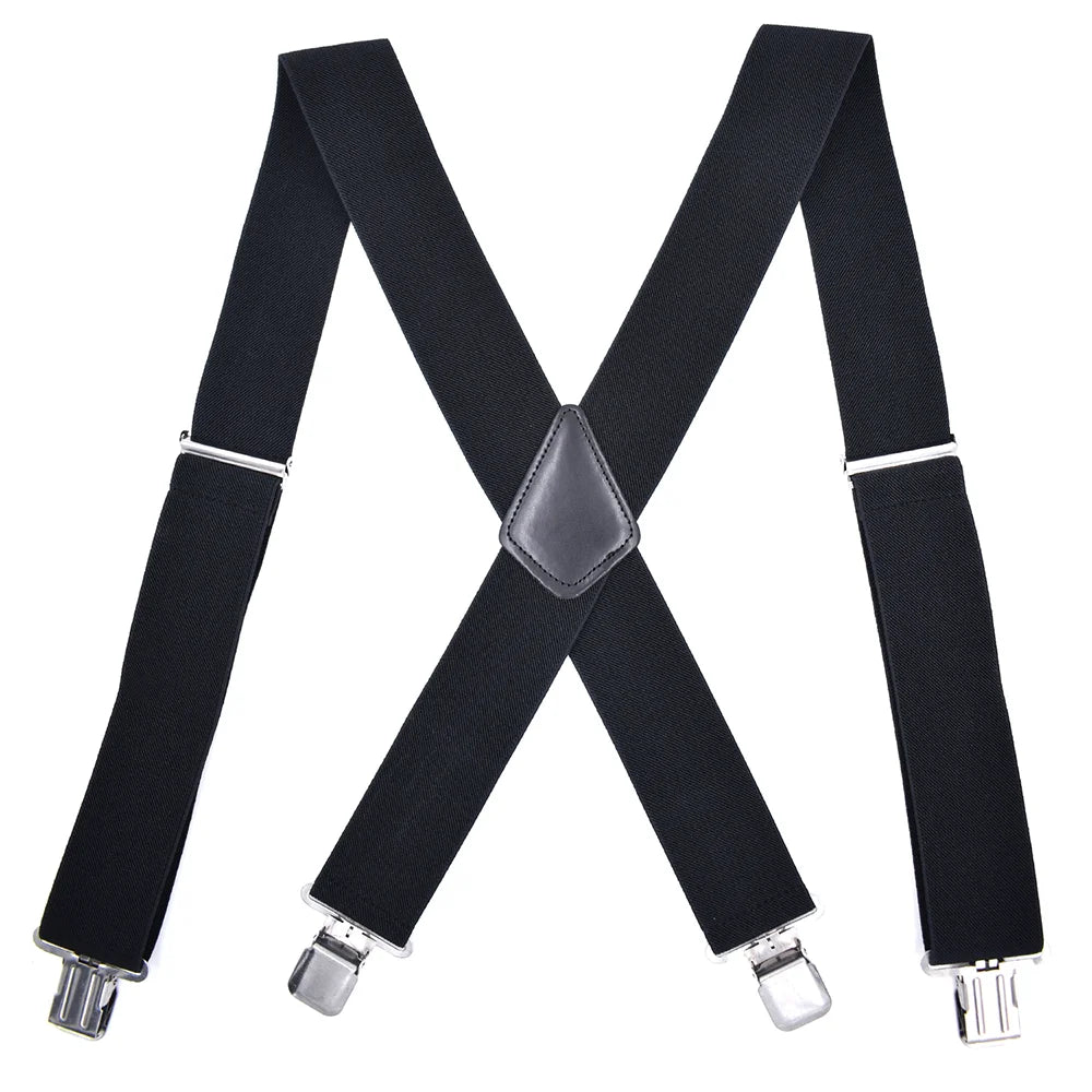 Heavy Duty Big Size Suspenders for Men Work Outdoor 2 Inch Wide X Back 4 Strong Clips Adjustable Elastic Trouser Braces Straps