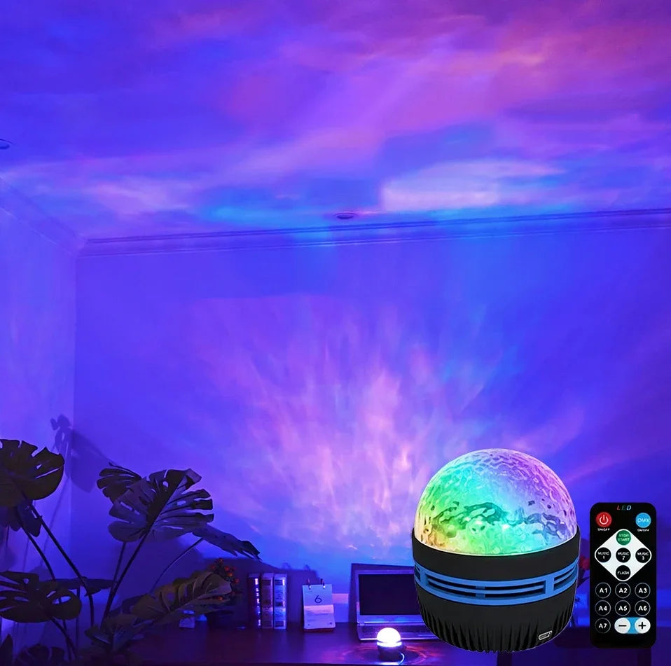 LED Starry Galaxy Projector Light RGB Smart Remote Control Star Aurora Lamp KTV USB Powered Auto Rotating for Home Bedroom Decor