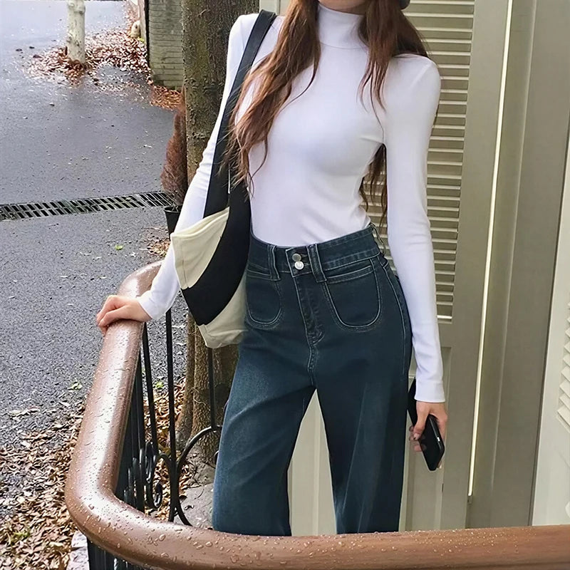 Winter Women Classic Basic Turtleneck Tops Lady Comfortable Thermal Long Sleeve Clothes Female Retro Versatile Elastic Pullover